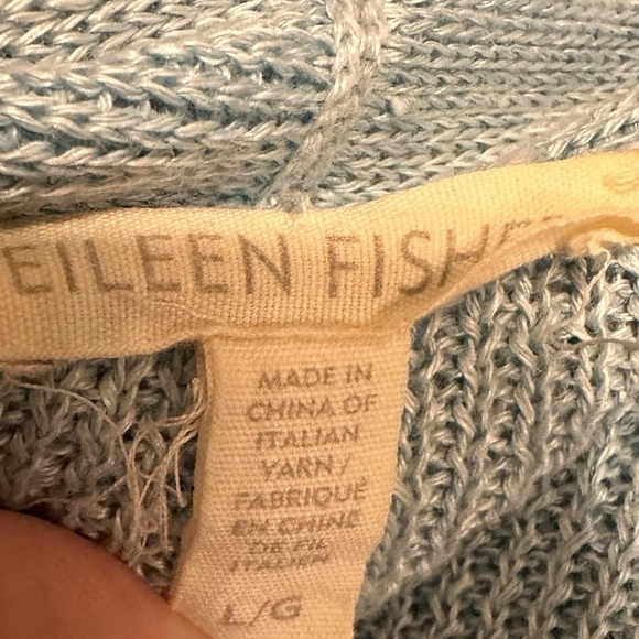 Eileen Fisher Blue Open Front Cardigan Sweater 100% Organic Linen Blend Size L - Picture 5 of 8